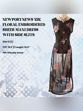 Newport News Y2K Embroidered Mesh Maxi Dress